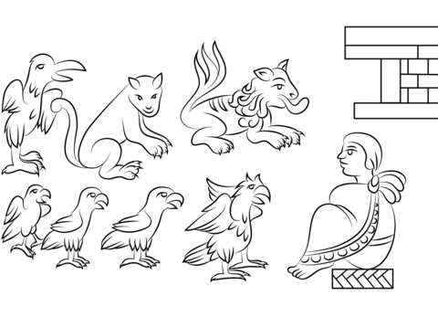 Aztec Animals Coloring Page